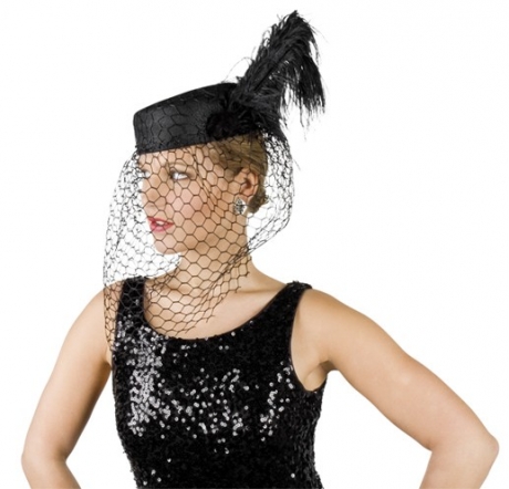 Damenhut schwarz mit Netz u. Feder Lady Karneval Fasching Theater