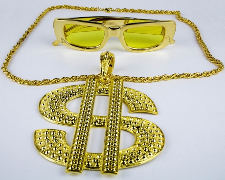 Proll Lude Macho Proleth Hip Hop Rapper Set - Dollar Zeichen Kette und Brille
