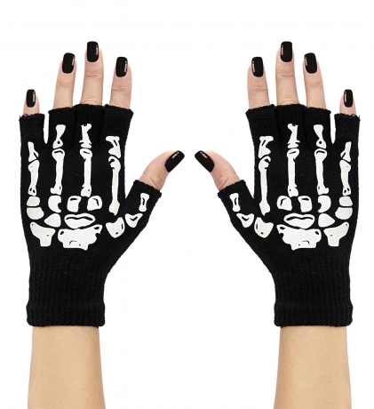 Fingerlose Skeletthandschuhe Knochenhandschuhe Halloweenhandschuhe