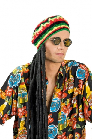 Jamaikamütze Rastalocken + Peacebrille Cannabis Reggae Bob