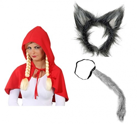 Rotkäppchen rotes Cape Umhang und der böse Wolf-Set mit Haarreif und Schwanz