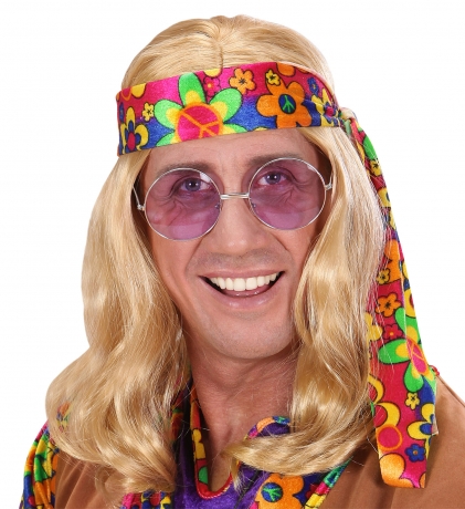 Set Hippie-Perücke mit Stirnband / Kopfband und Lennon / Nickelbrille