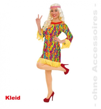 Hippie Liz Hippiekleid Damenkostüm 70er Jahre Partykleid Fasnacht Karn