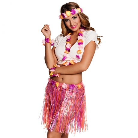 Bastrock Hawaii Set Kiki Blütenkette Poolparty Blumenschmuck