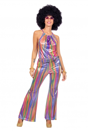 Partyanzug Catsuit Jumpsuit sexy Regenbogen Mottoparty Disco Schlager Festival