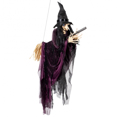 Halloweendekoration fliegende Hexe auf Hexenbesen Halloween