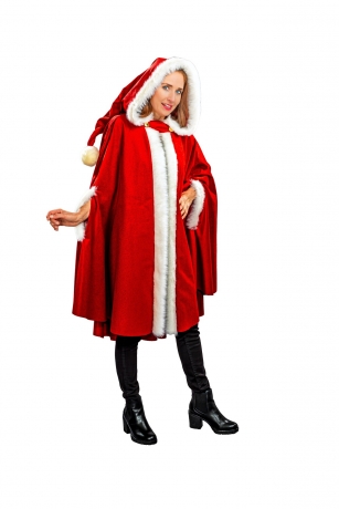 Weihnachtscape mit Kapuze Nikoläusin Weihnachtsfrau rotes Cape