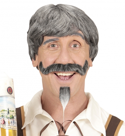 Bayer Bierparty Seppel graue Perücke mit Schnurrbart und Kinnbart