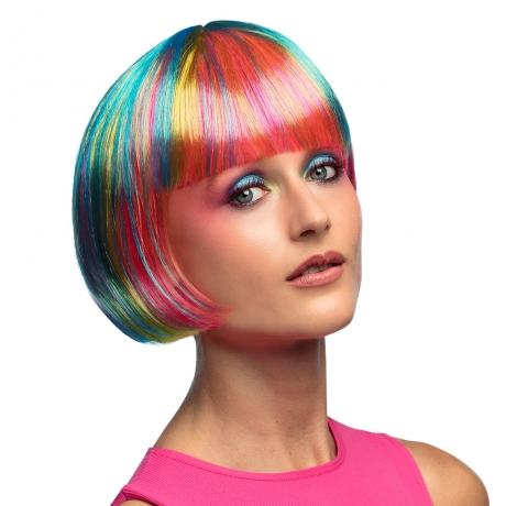 Bunte Perücke Regenbogen Pebbles Einhorn Pastelfarben Bobperücke