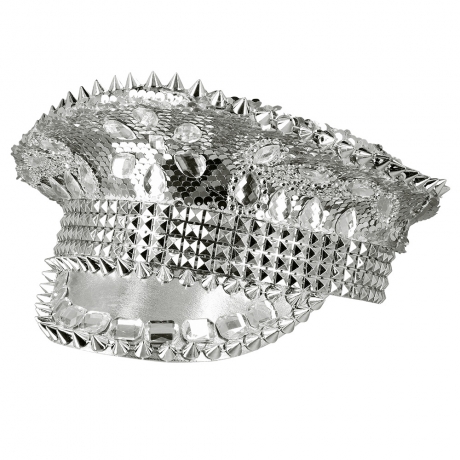 Glam Festival Kappe Mütze Hut silber Schirmmütze Pailletten