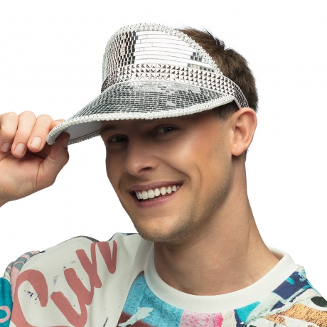 Sonnenblende Sonnencap Spiegelhut Party Look silber Festival Beach Strand