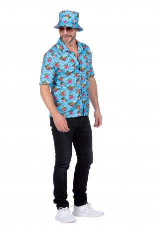 Hawaiihemd Festivalhemd Anglerhut Eimerhut Partyhemd Palmen