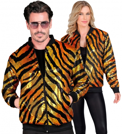 Partyjacke goldene Paillettenjacke Tiger Look Bomberjacke Festival