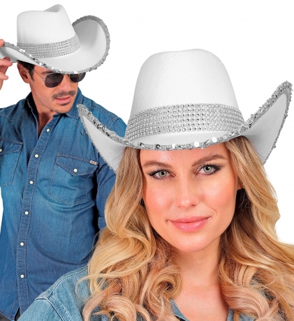 Cowboyhut weiß mit Strass Festival Party Rodeo weißer Hut Cowboy