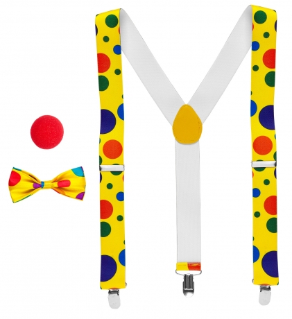 Clown Clownset 3 Teile Clownkostüm Hosenträger Fliege Clownnase