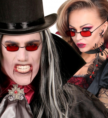 Vampir Vampirbrille Gothic Magie Brille mit roten Gläsern Blutgläser