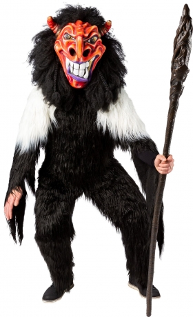 Felloverall Krampus Zottelmonster Tieroverall schwarz-weiß