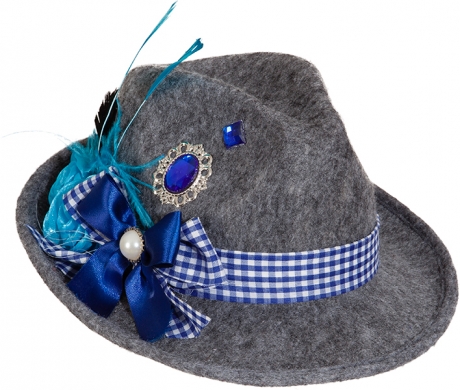 Trachtenhut grau mit blauem Schmuck Trachtenmode Oktoberfest