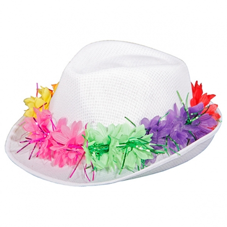 Partyhut ohne Kohle Tribly mit Blütenkette Mallorca Ibiza Abiparty