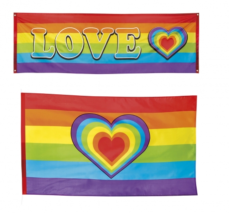 2er Set Rainbow Love Peace Banner Fahne Partydekoration 70er