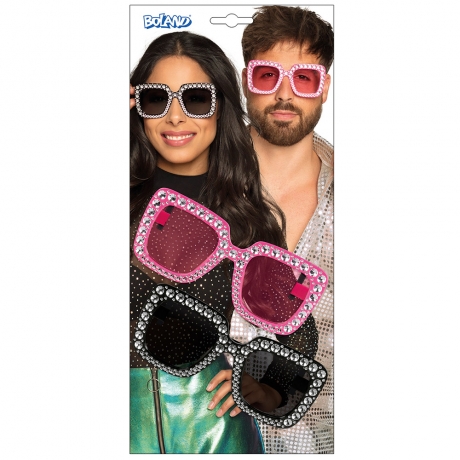 2x Partybrille Bling Bling schwarze Brille Pinke Brille Festival Techno Motto