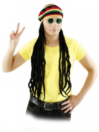 Reggae Mütze mit Haar Jamaika Karneval Fasching Kostüm