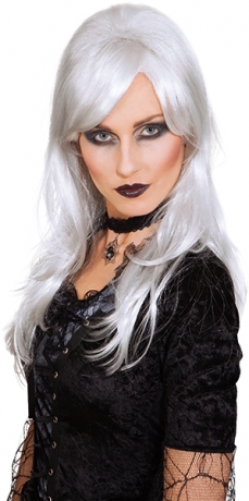 Vampirin Dark Angel Hexe Perücke weiß grau Grusel Horror Halloween