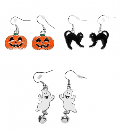 3x Ohrringe Halloween Verkleidung Kürbis Katze und Gespenst