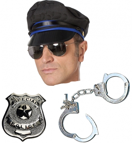 Set Polizeimarke Spiegelbrille Handschellen Stripper sexy Polizist Pol