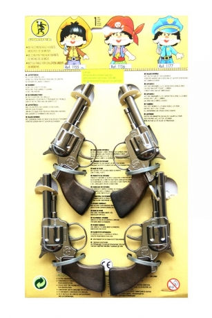 Pistolen Metall 1-Schuss 4 Stück Fasching Cowboy