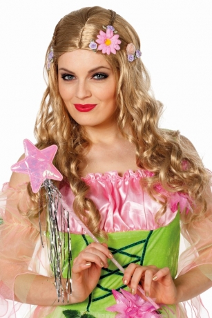 Elfe Fee Elfenperücke mit Blumen blond Hippie Hippieperücke