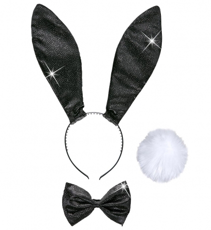 Hasenohren Fliege Puschel Bunny Osterhase schwarz-glitter