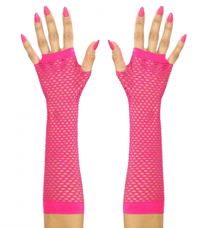 80er Jahre Set Damen Neon pink Beinstulpen Handschuhe Halskette Ohringe lang