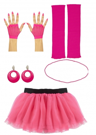 80er Schmuck Neon pink Tutu Rock Beinstulpen Handschuhe Schweiß und Stirnband Ha