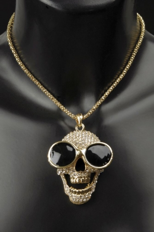 Halskette Oscar Totenkopf Totenkopfkette mit Brille Strass Rapper