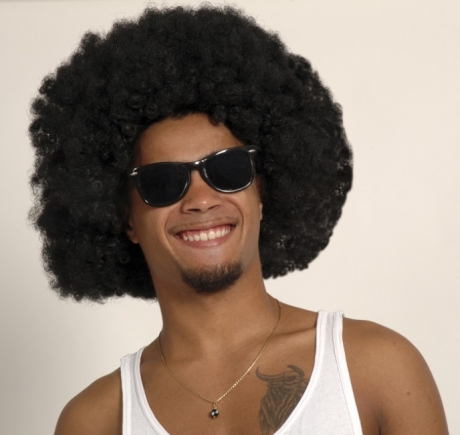 riesige Afro Look Perücke in schwarz zum Hippie Kostüm Karneval Fasching 