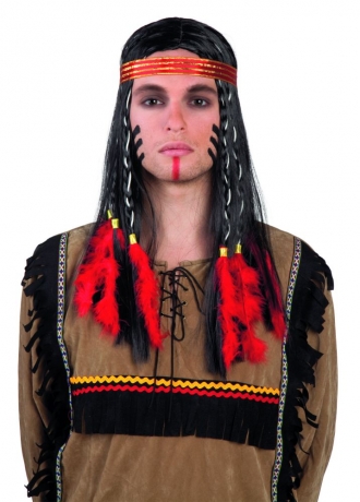 Perücke Indian Cheveyo mit Stirnband Herrenperücke Indianer Wilder Wes