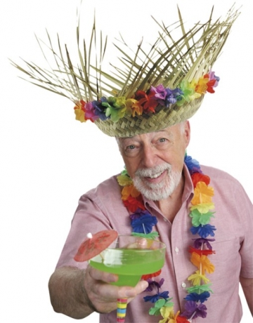 Strohhut Hawaiï mit Blumenrand Karneval Fasching Party