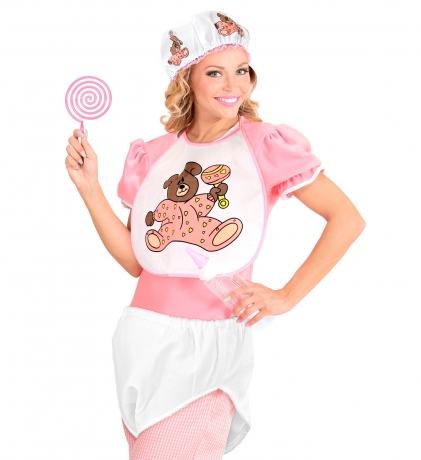 Baby-Set Kostüm mit Haube Latz und Riesen Windel Junggesellenabschied Damen rosa