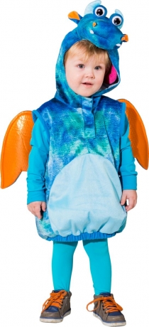 Drache Weste blau orange mit Kopf Flügel Plüschkopf Kinderkostüm