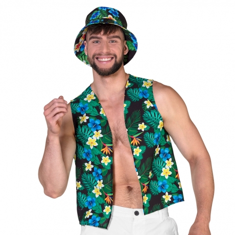 Festival Outfit Kleidung Tourist Hawaii Partyweste mit Sommerhut