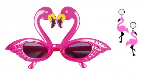 Flamingo Set Ohrringe pink mit Sonnen-Brille Hawaii Südsee Verkleidung Zubehör