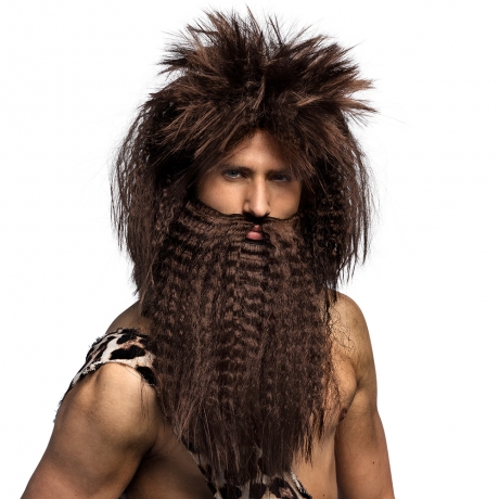 Höhlenmensch Steinzeitmann Neandertaler Homo Sapiens Perücke+Bart