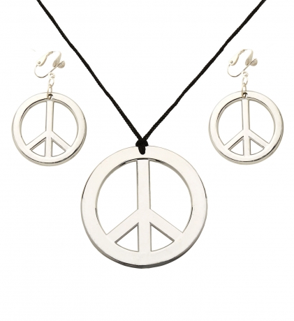 Hippieset Blumenhaarband rosa Nickelbrille Peacekette Tasche und Ohrringen