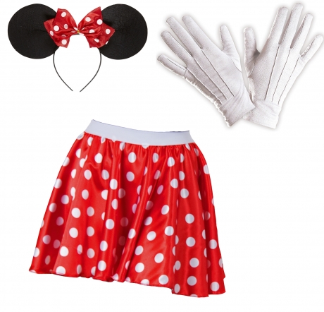 Komplett Set Minnie Maus Größen 34-36 38-40 42-44 Haarreif Rock Handschuhe 38/40