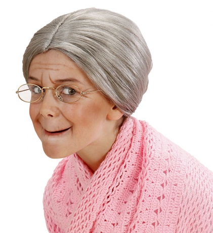 Oma-Perücke mit Dutt + Brille für Kinder Großmutter Grandma Lehrerin
