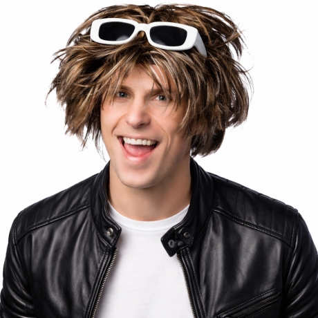 Panelize® Party Perücke mit weißer Brille Schlagerstar Kostüm Set  Karneval, Fasching, Schlagerparty