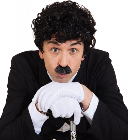 Perücke Charlie mit Schnäutzer Herrenperücke schwarz gelockt