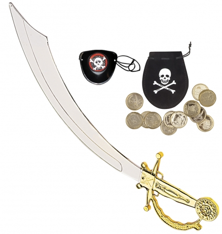Pirat Seeräuber Piraten-Set Augenklappe Gold-Münzen und Schwert Säbel