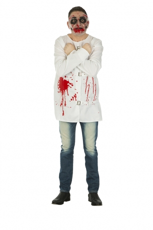Psychopath blutige Zwangsjacke mit Maske Halloween Horror